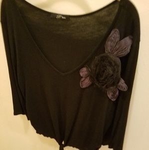 B'leev Black Floral Applique Blouse